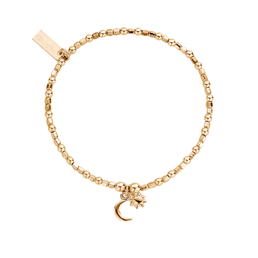 Chlobo | Mini Cube Dainty Moon and Sun Gold Bracelet | GBCFB1097 | by Hooper Bolton UK