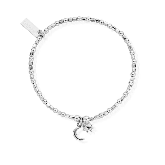 Chlobo | Mini Cube Dainty Moon and Sun Silver Bracelet | SBCFB582 | by Hooper Bolton UK