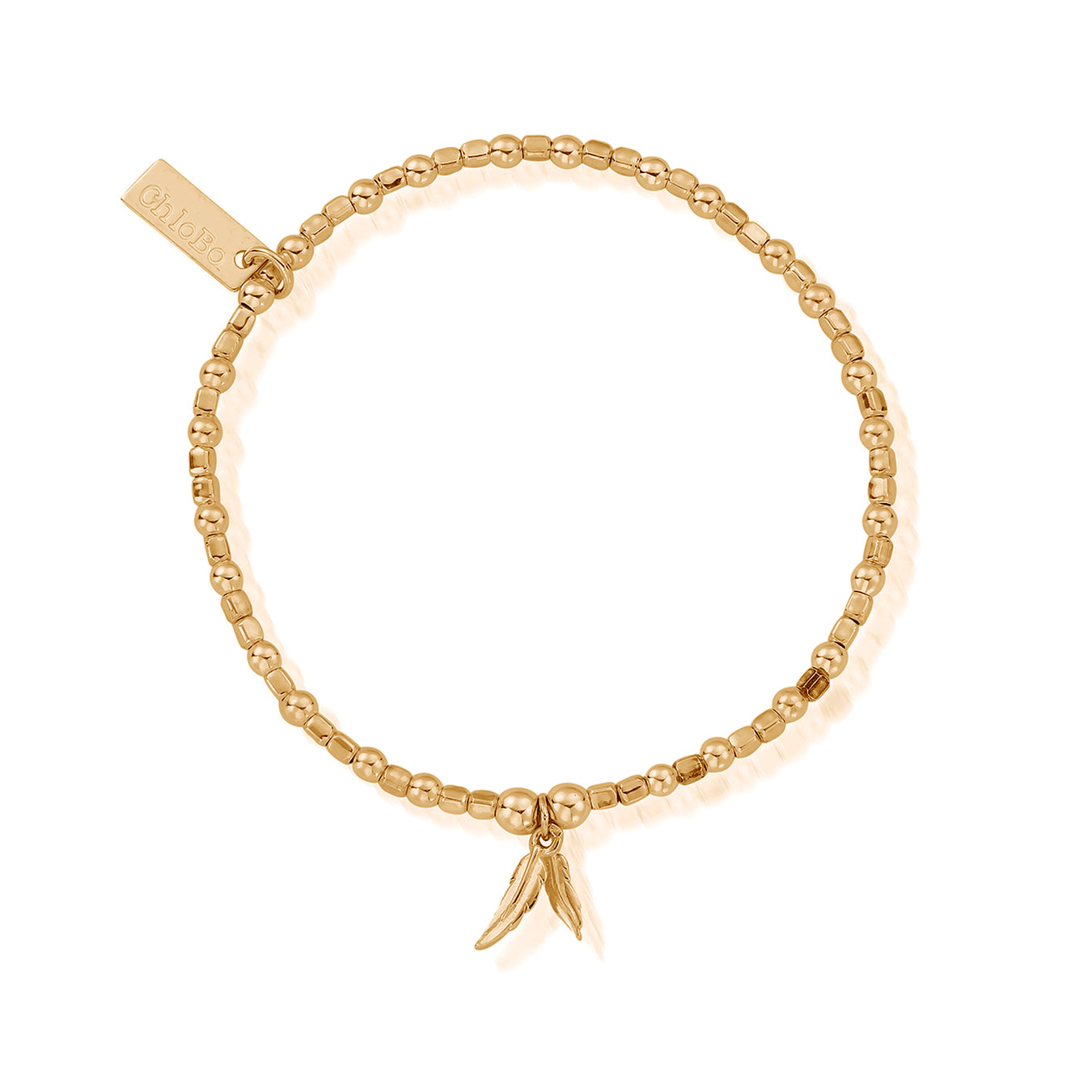 Chlobo | Mini Cube Double Feather Gold Bracelet | GBCFB1096| by Hooper Bolton UK