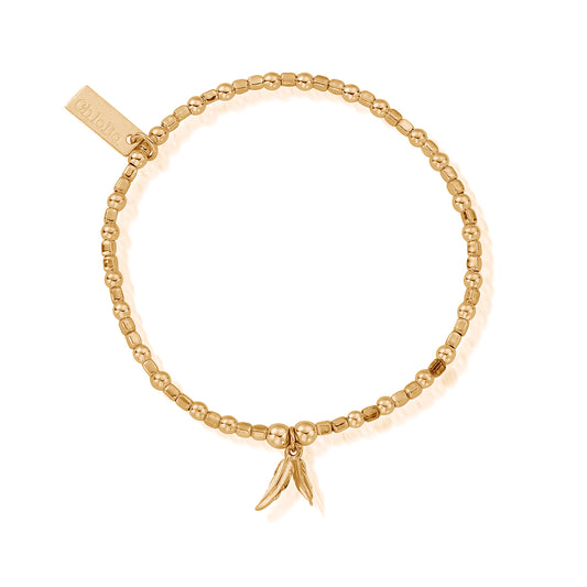 Chlobo | Mini Cube Double Feather Gold Bracelet | GBCFB1096| by Hooper Bolton UK