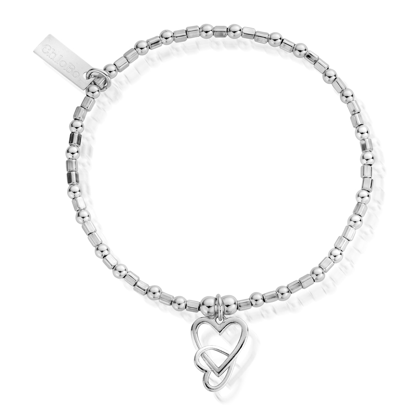 Chlobo | Mini Cube Interlocking Love Heart Silver Bracelet | SBCFB572 | by Hooper Bolton UK