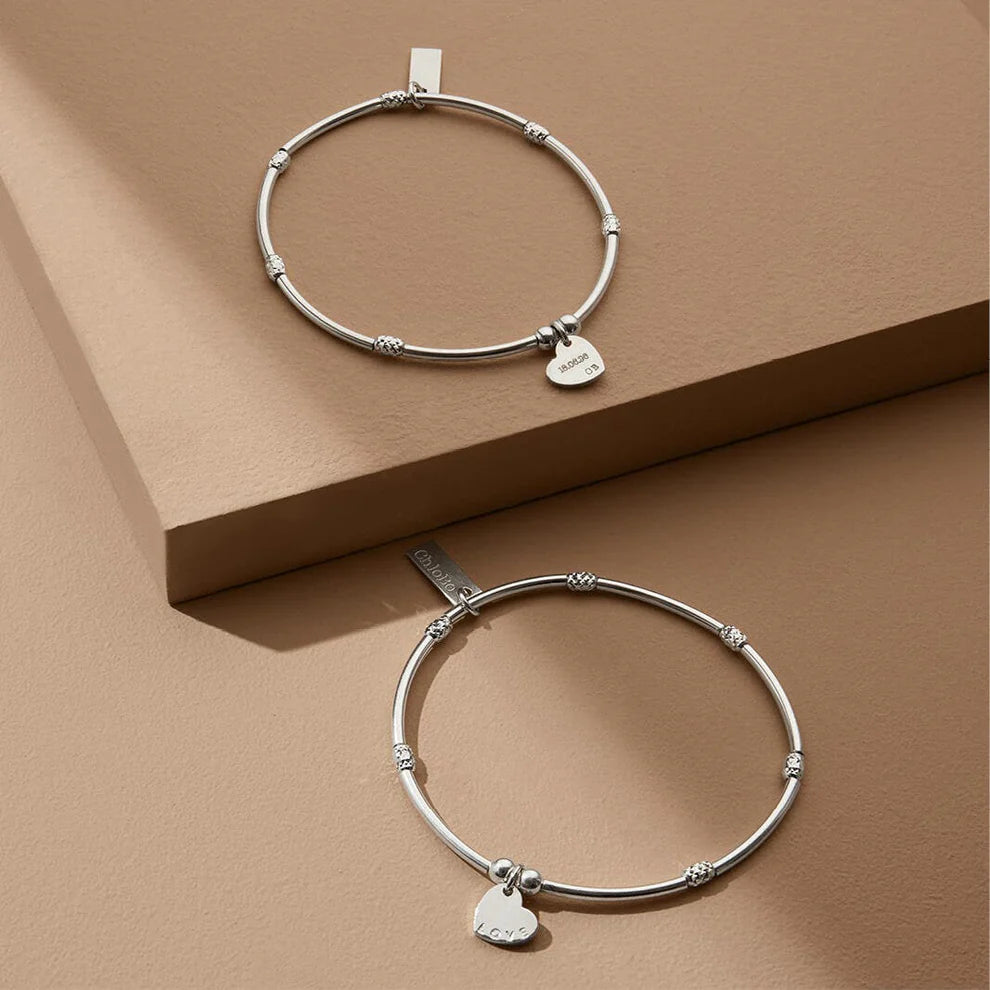 Chlobo Personalised Mini Noodle Sparkle Rice Love Disc Silver Bracelet | SBMNSR092 | by Hooper Bolton