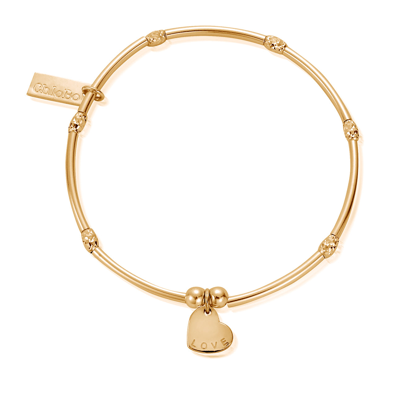 Chlobo | Personalised Mini Noodle Sparkle Rice Love Disc Gold Bracelet (GBMNSR1075) by Hooper Bolton