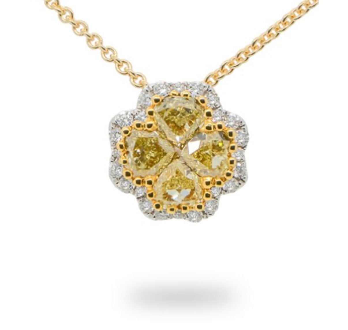 18ct 2 Colour Yellow Diamond Heart cluster pendant