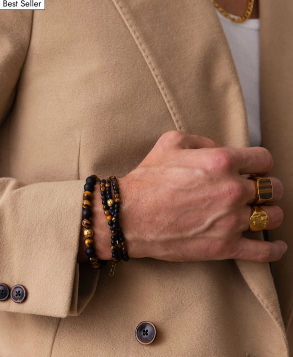 Nialaya The Mykonos Collection - Brown Tiger Eye, Matte Onyx, and Gold