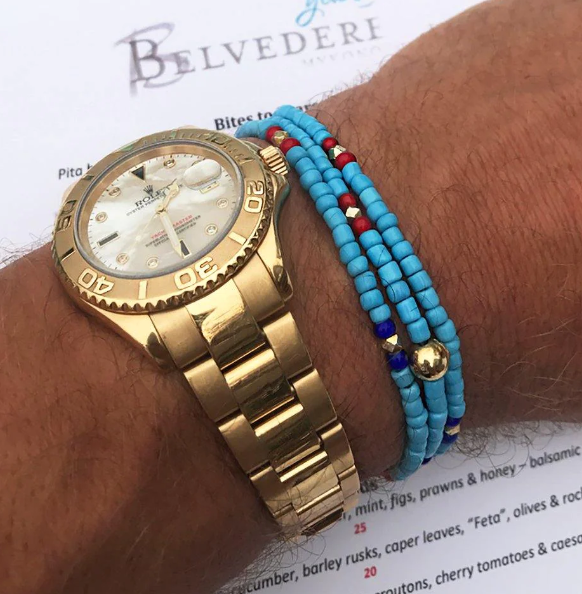Nialaya The Mykonos Collection - Vintage Turquoise, Red and Blue Glass Beads
