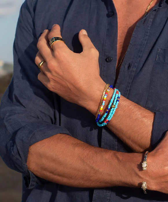 Nialaya The Mykonos Collection - Vintage Turquoise, Red and Blue Glass Beads