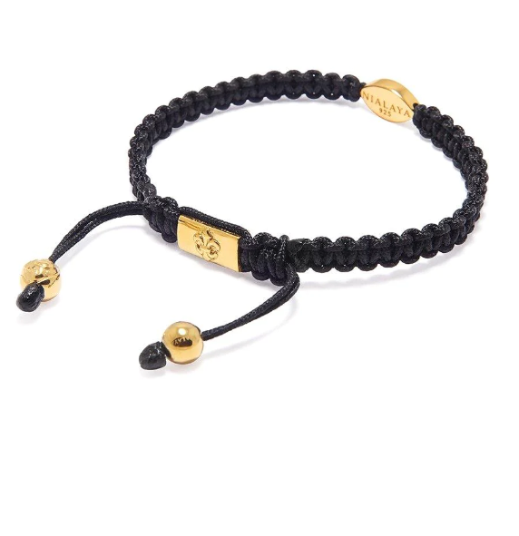 Nialaya Men's Black String Bracelet with Gold Evil Eye