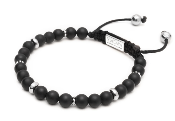 Nialaya Beaded Bracelet with Matte Onyx and Silver