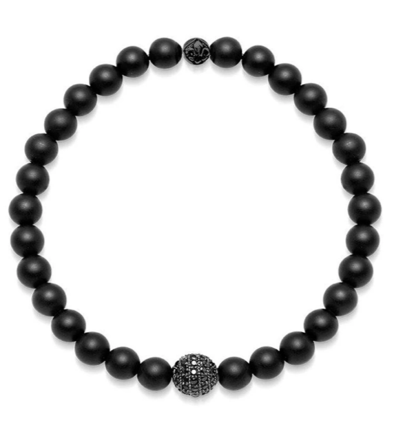 Nialaya MEN'S WRISTBAND WITH MATTE ONYX & BLACK CZ DIAMOND