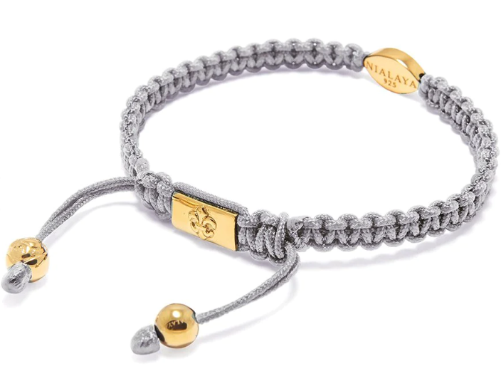 Nialaya MEN'S GREY STRING BRACELET WITH GOLD EVIL EYE