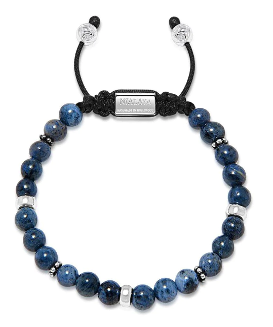 Nialaya Men's Beaded Bracelet With Blue Dumortierite And Silver