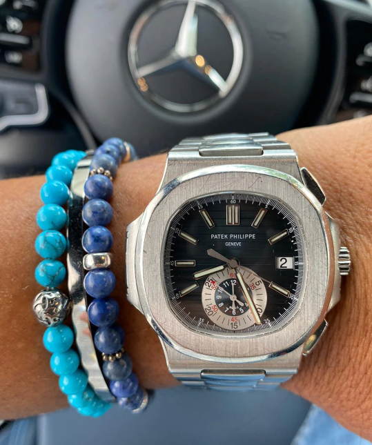 Nialaya Men's Beaded Bracelet With Blue Dumortierite And Silver