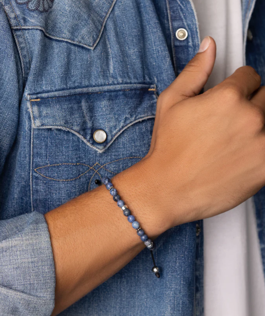 Nialaya Men's Beaded Bracelet With Blue Dumortierite And Silver