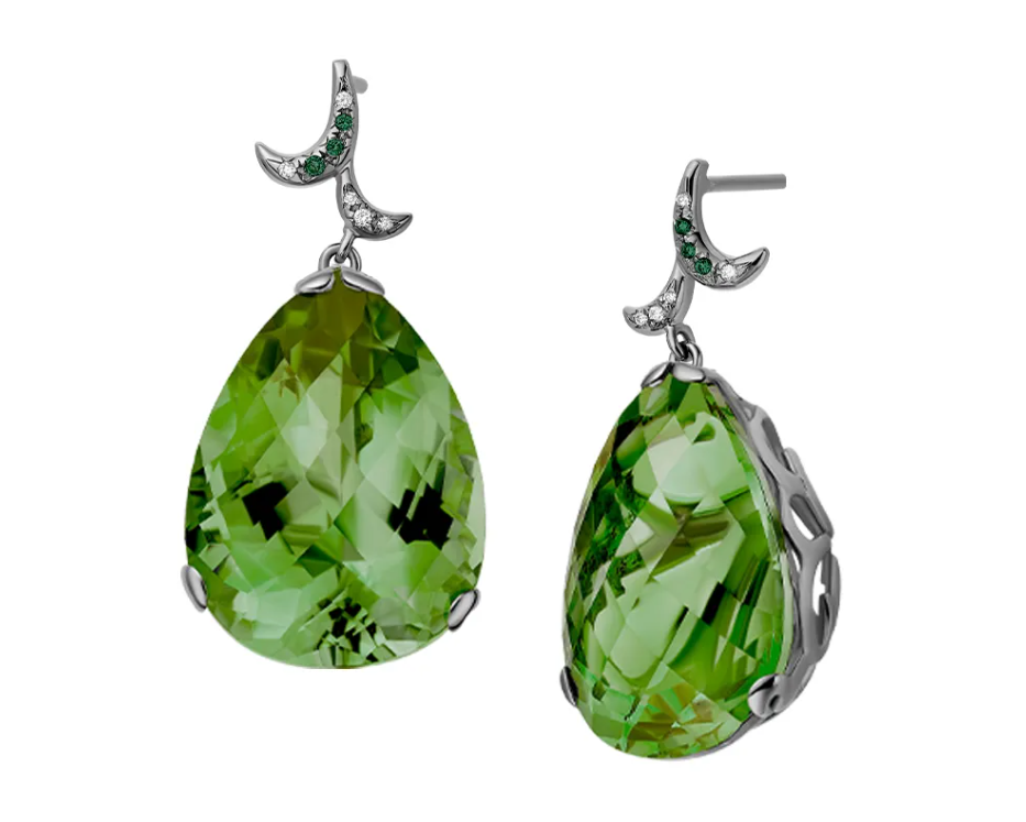 Fei Liu Small Pear Stone Earrings 18ct White Gold