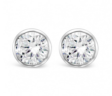Load image into Gallery viewer, ROUND RUB-OVER SET SOLITAIRE DIAMOND EARRINGS, SET IN 18CT WHITE GOLD. 0.70CT
