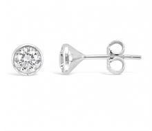 Load image into Gallery viewer, ROUND RUB-OVER SET SOLITAIRE DIAMOND EARRINGS, SET IN 18CT WHITE GOLD. 0.70CT

