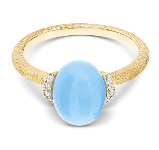 Nanis - "AZURE" GOLD, DIAMONDS AND MILKY AQUAMARINE RING (SMALL)