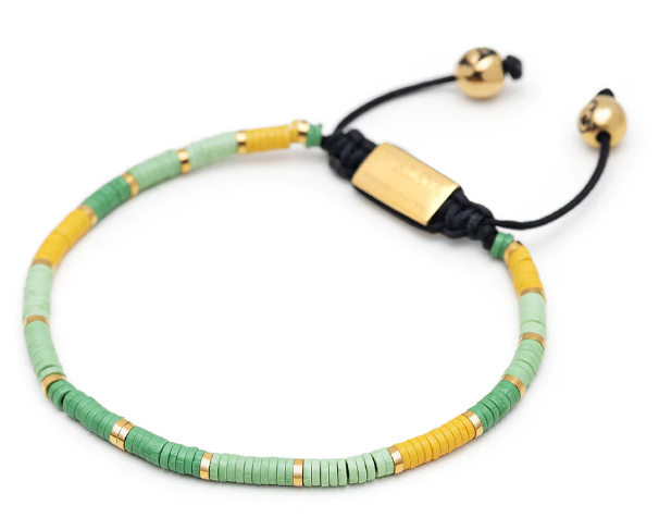 Nialaya Men's Beaded Bracelet with Green Mini Disc Beads
