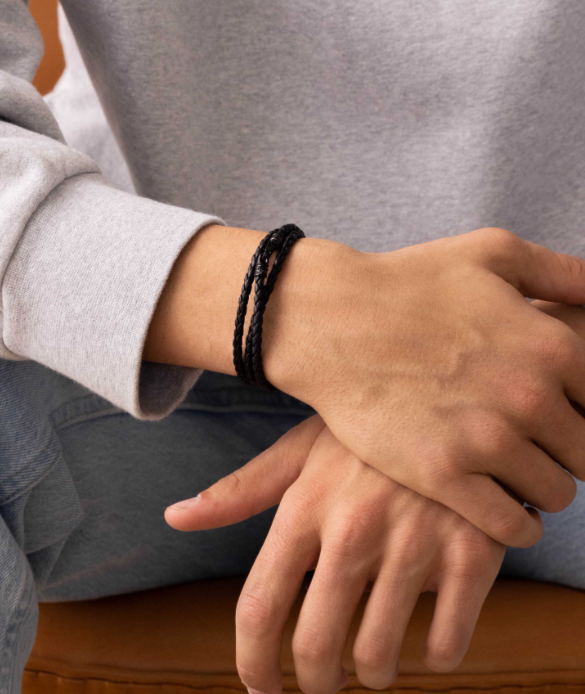 Nialaya Men's Black Wrap Around Leather Bracelet
