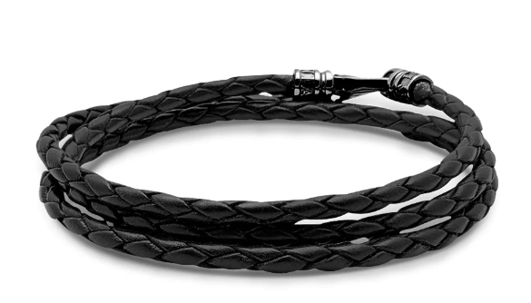 Nialaya Men's Black Wrap Around Leather Bracelet