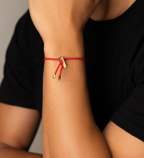 Nialaya Men's Red String Bracelet with Adjustable Gold Lock