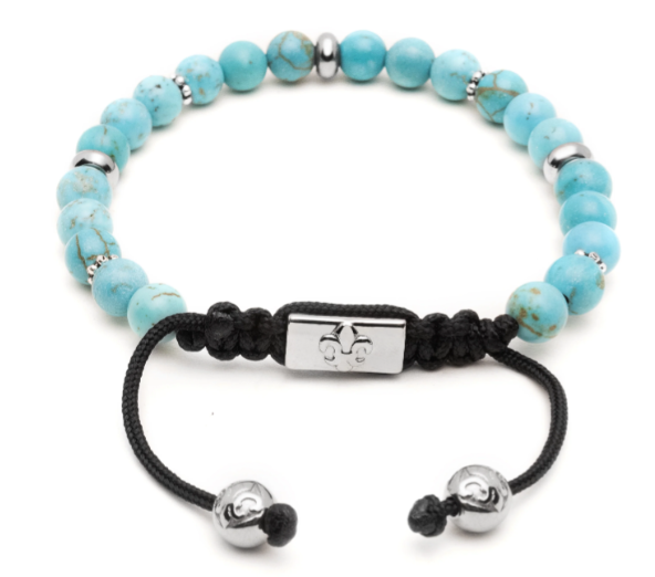 Nialaya Men's Beaded Bracelet with Turquoise and Silver