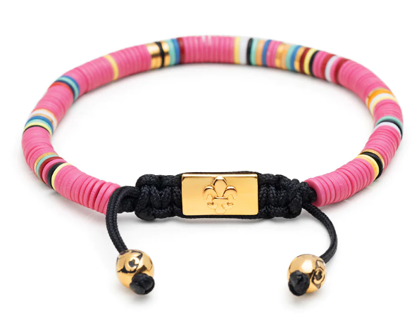 Nialaya Men's Beaded Bracelet with Pink and Gold Disc Beads