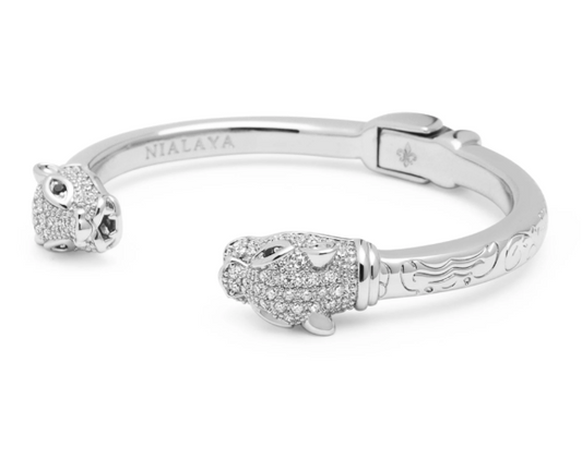 Nialaya Men's Silver CZ Panther Bangle