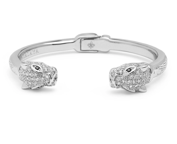 Nialaya Men's Silver CZ Panther Bangle