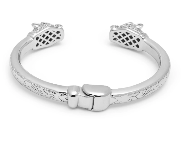 Nialaya Men's Silver CZ Panther Bangle