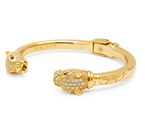 Nialaya Men's Gold CZ Panther Bangle