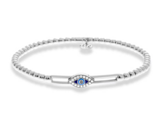 Hulchi Belluni 18k White Gold .13ctw Diamond and Sapphire Evil Eye Bracelet 20373A-WSW