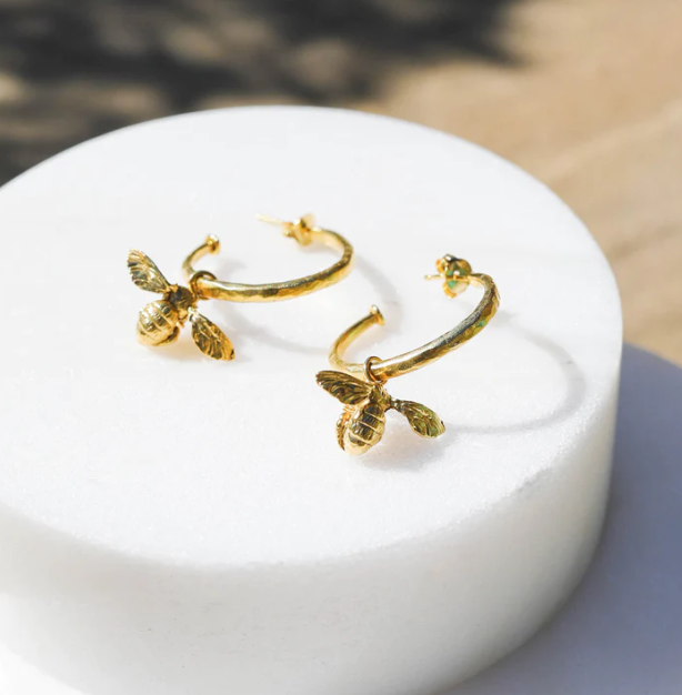 Catherine Zoraida Gold Little Bee Hammered Hoop Earrings