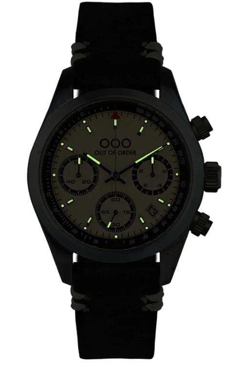 OUT OF ORDER WATCH CREAM SPORTY CRONOGRAFO - BLACK LEATHER STRAP