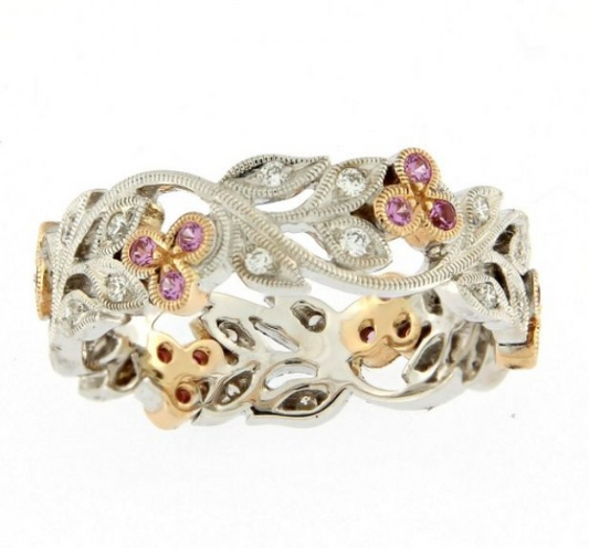 UNGAR & UNGAR PEACH BLOSSOM RING 18ct White gold and Diamond with Pink Sapphire