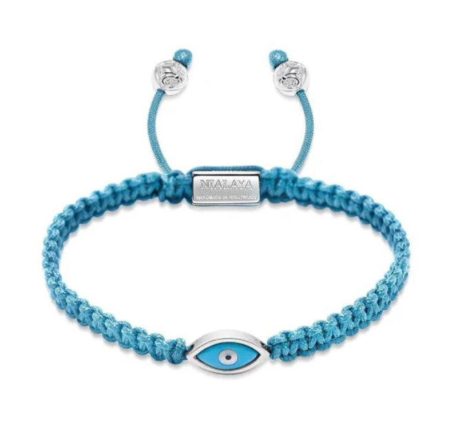 Nialaya Turquoise String Bracelet with Silver Evil Eye