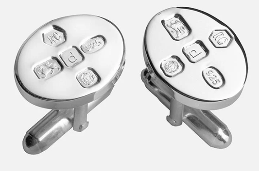 Carrs Large Feature Hallmark Sterling Silver Oval Post Cufflinks