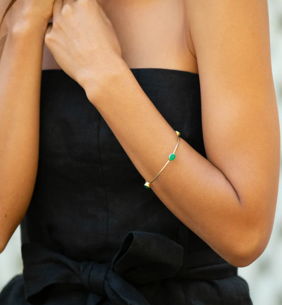 Catherine Zoraida Gold Green Agate Ray Bangle