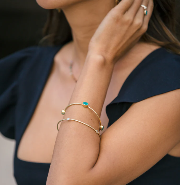 Catherine Zoraida Gold Green Agate Ray Bangle