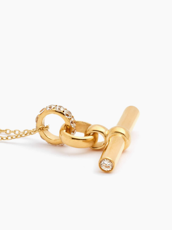 Tilly Sveaas Small Jewelled Gold T-Bar On Trace Chain