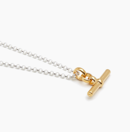 Tilly Sveaas Gold T Bar On Silver Belcher Chain