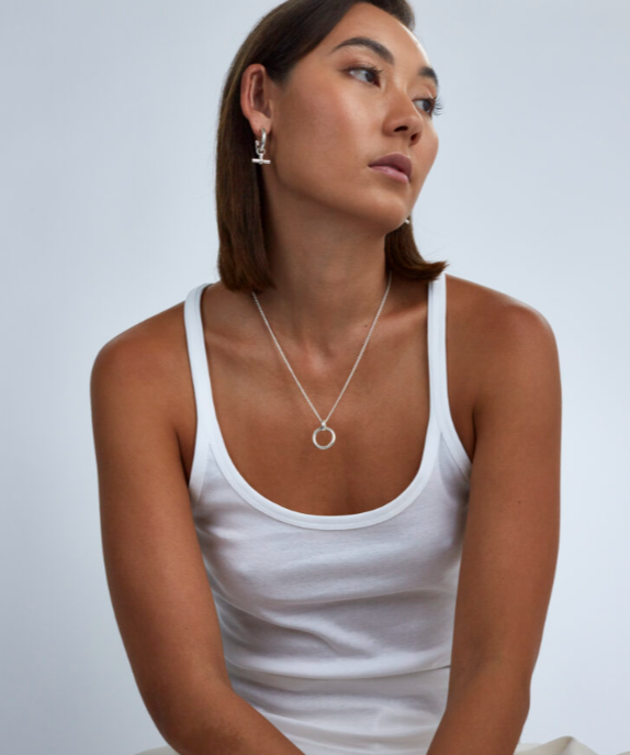 Tilly Sveaas Silver Eternity Ring On Belcher Chain