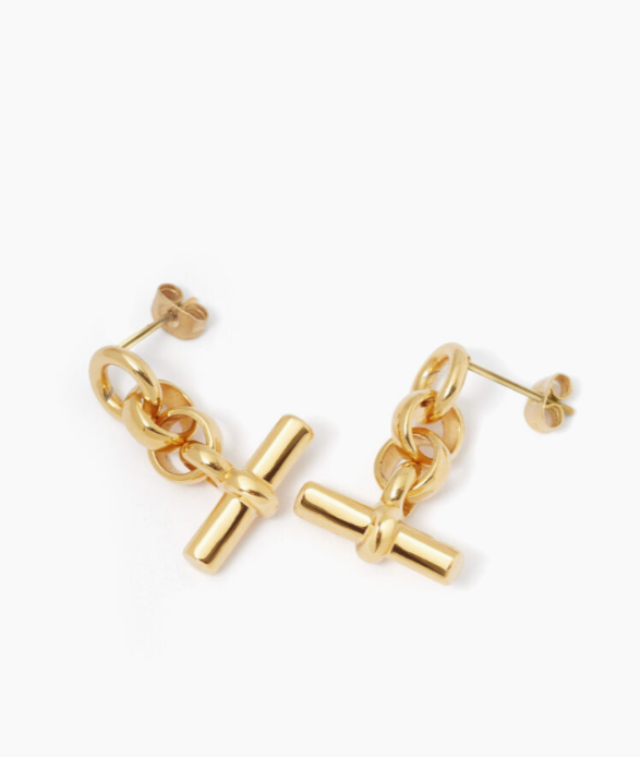 Tilly Sveaas Gold T-Bar Drop Earrings