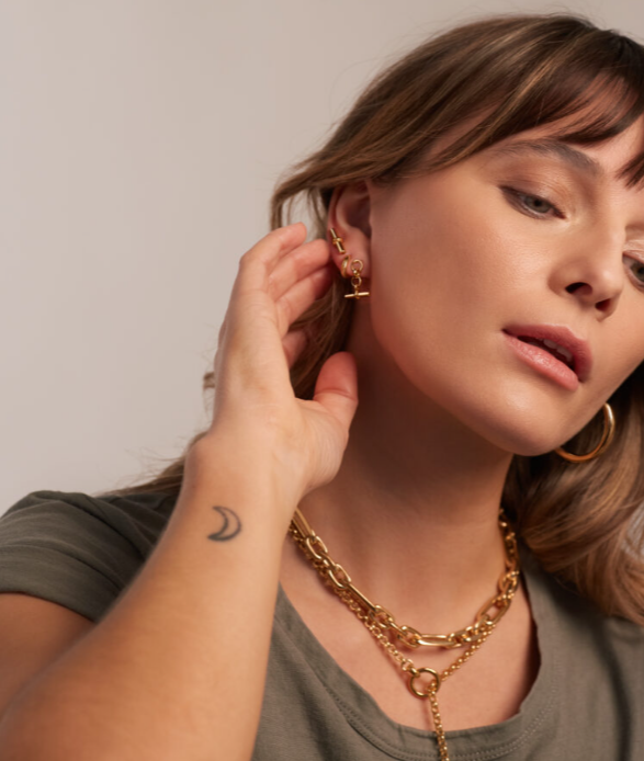 Tilly Sveaas Gold T-Bar Drop Earrings