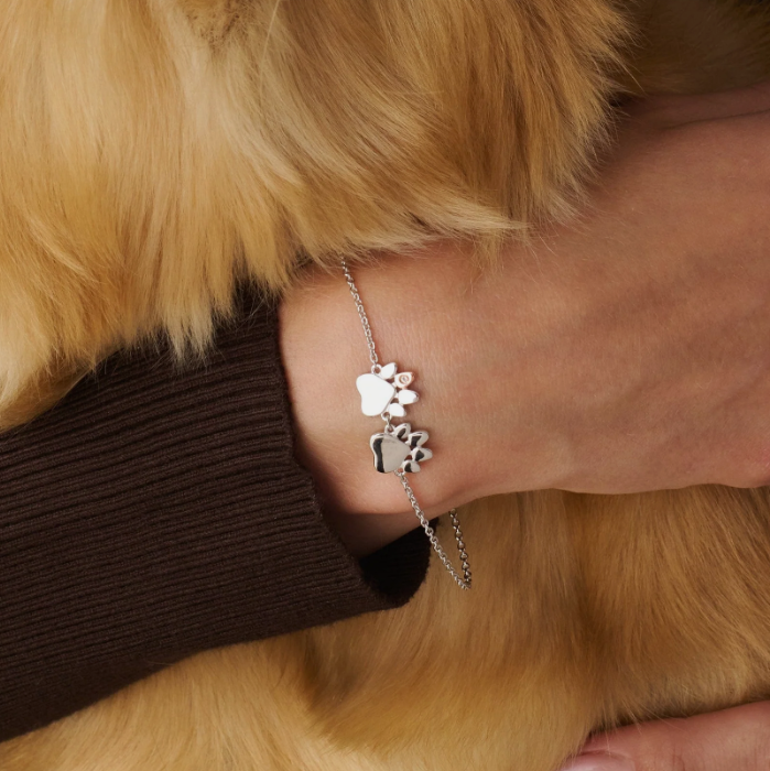 Clogau Paw Prints Sterling Silver Double-Paw Bracelet with Topaz
