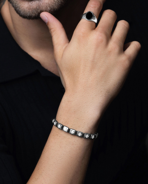 Nialaya Men's Mini Flatbead Bracelet in Sterling Silver