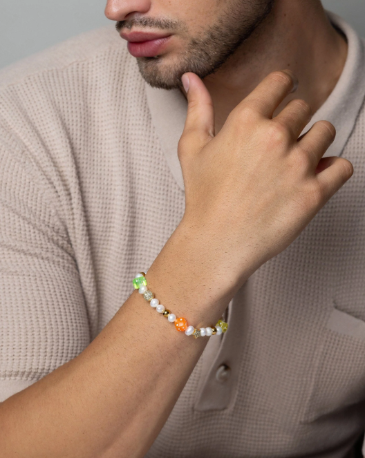 Nialaya Men's Pair of Dice Pearl Bracelet