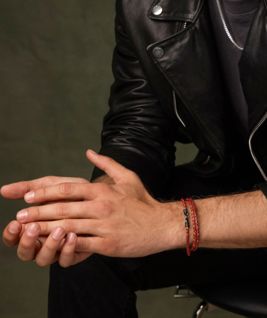 Nialaya Men's Red Wrap Around Leather Bracelet