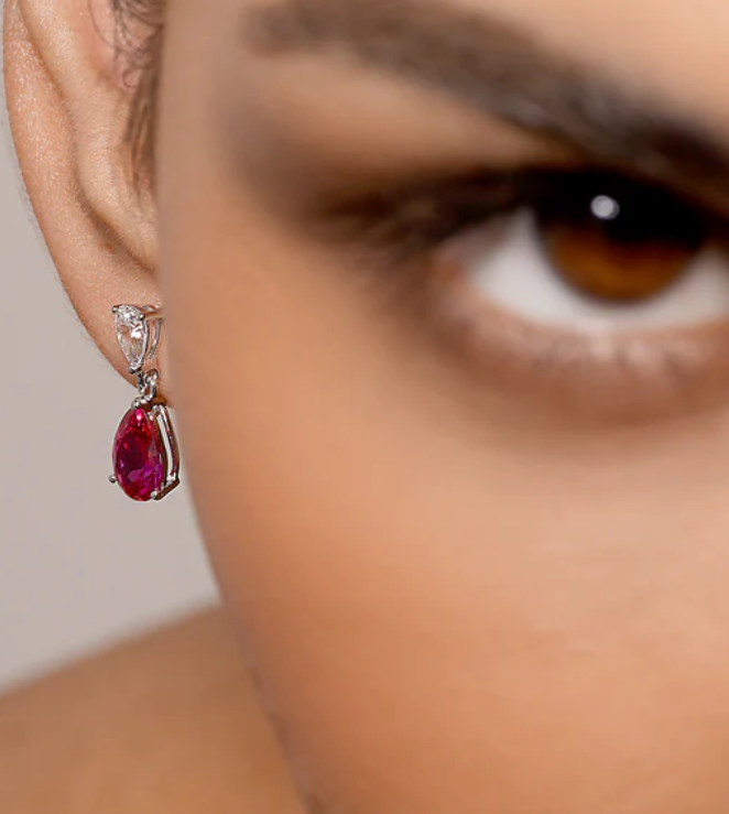 CARAT LONDON Arabella Baby Earrings Ruby Sterling Silver